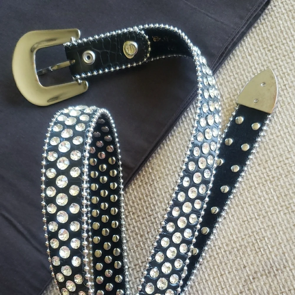 Rhinestone Studded Black Women's Belt